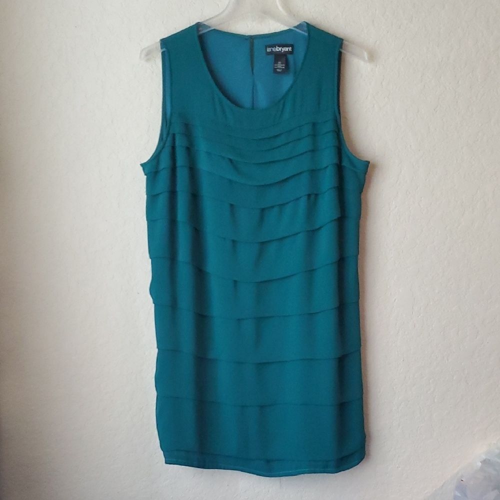 Lane Bryant Teal Blue Tiered Layered Chiffon Sleeveless Shift Dress Size 22 Plus